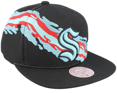 Men's Mitchell & Ness Black Seattle Kraken Vintage Paintbrush Snapback Hat