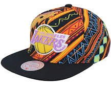 Los Angeles Lakers Game Day Pattern Deadstock Hwc Black Snapback - Mitchell & Ness