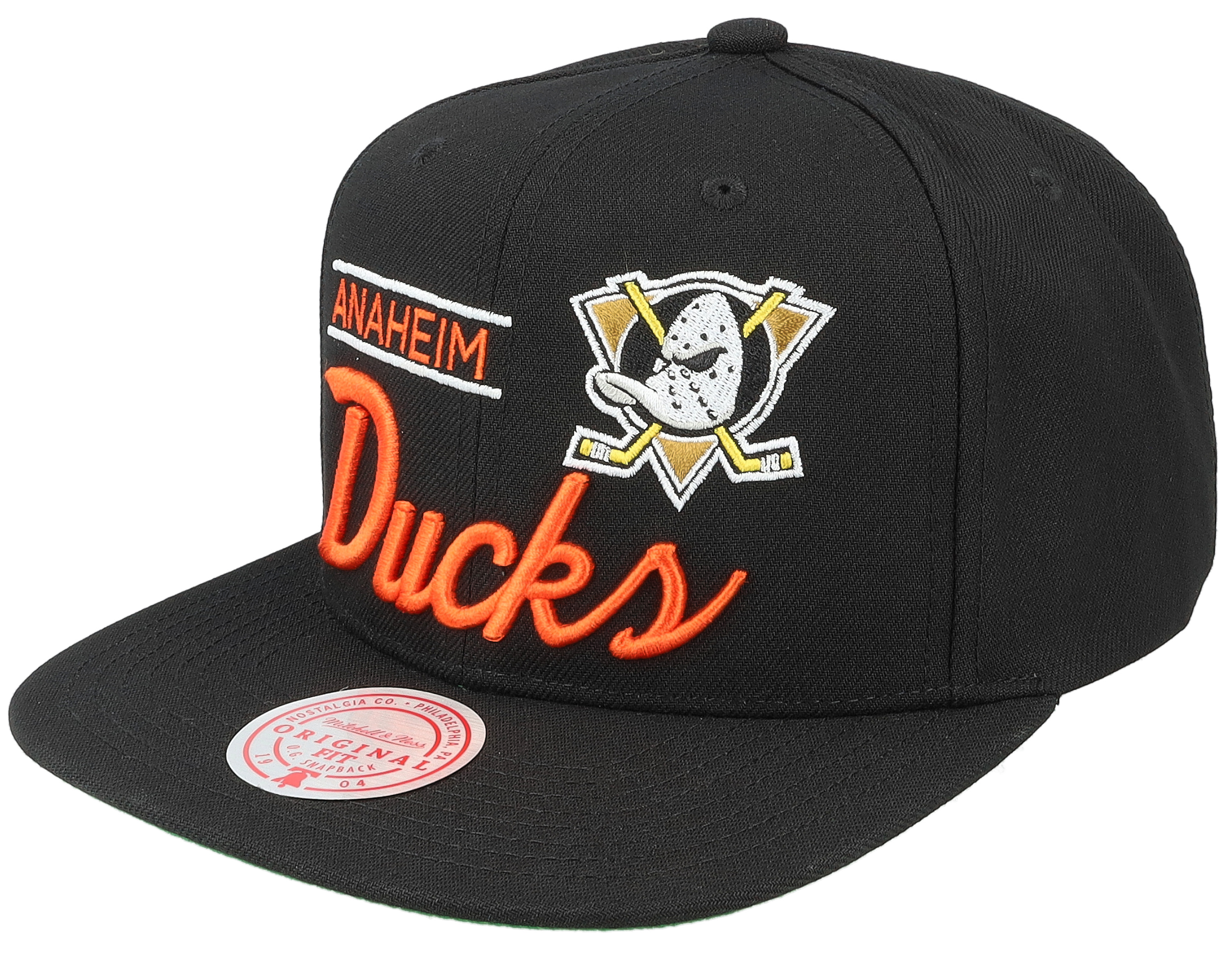 Mitchell & Ness - NHL Black Snapback Cap - Anaheim Ducks Vintage Paintbrush Black Snapback @ Hatstore