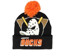 Anaheim Ducks Punch Out Knit Black Pom - Mitchell & Ness