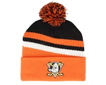 Anaheim Ducks Stripe Knit Orange Pom - Mitchell & Ness