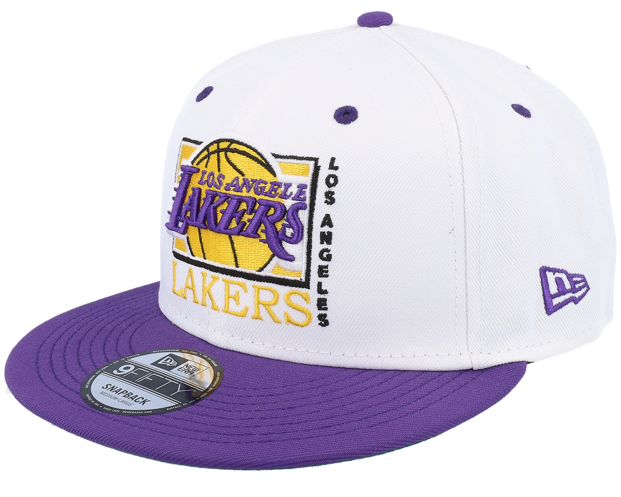 white and purple lakers hat