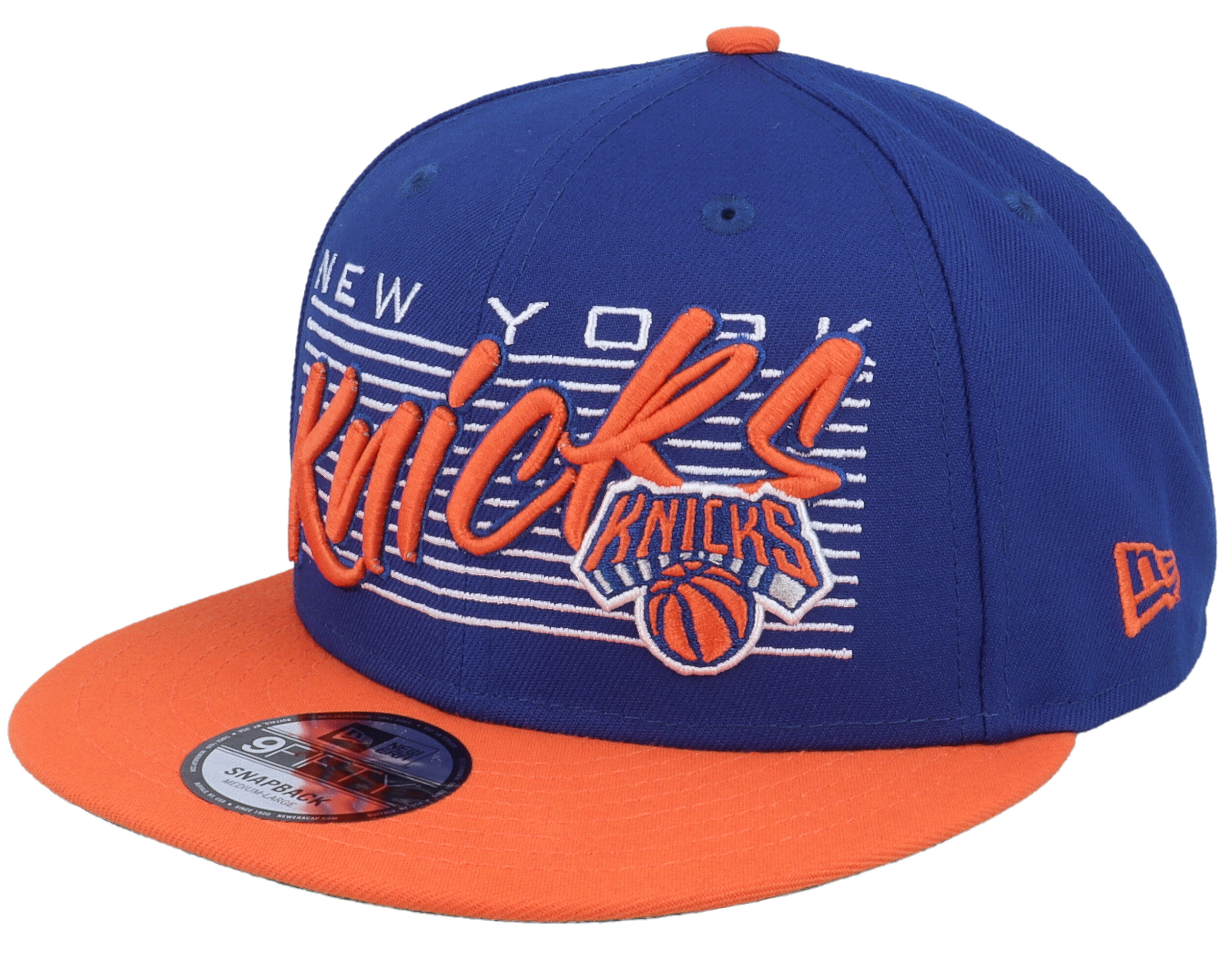 New York Knicks Team Wordmark 9fifty Royal Orange Snapback - New Era 