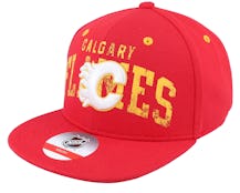 Kids Calgary Flames Life Style Printed Flatbrim Red Snapback - Outerstuff