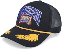 Philadelphia 76ers Gold Leaf Hwc Black Trucker - Mitchell & Ness