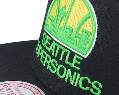 Men's Seattle SuperSonics Mitchell & Ness Black Custom Patch Snapback Hat