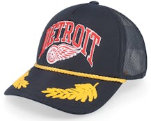 Detroit Red Wings Gold Leaf Hwc Black Trucker - Mitchell & Ness