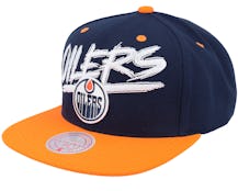 Edmonton Oilers Transcript Blue/Orange Snapback - Mitchell & Ness