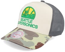 Seattle Supersonics Hidden Khaki/Camo Trucker - Mitchell & Ness
