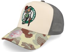 Boston Celtics Hidden Khaki/Camo Trucker - Mitchell & Ness