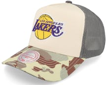 Los Angeles Lakers Hidden Khaki/Camo Trucker - Mitchell & Ness