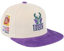 Milwaukee Bucks Team Cord Off White/Purple Fitted - Mitchell & Ness