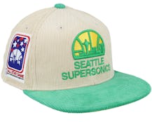 Seattle Supersonics Team Cord Off White/Green Fitted - Mitchell & Ness
