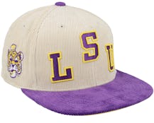 Louisiana State Tigers Team Cord Off White/Purple Fitted - Mitchell & Ness
