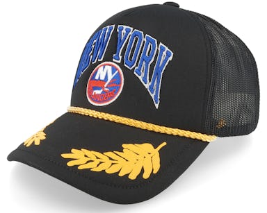 Men's Mitchell & Ness Black New York Islanders Gold Leaf Trucker Snapback Hat