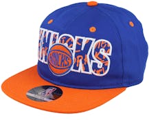 Kids New York Knicks NBA Print Applique Deadstock Royal/Orange Snapback - Outerstuff