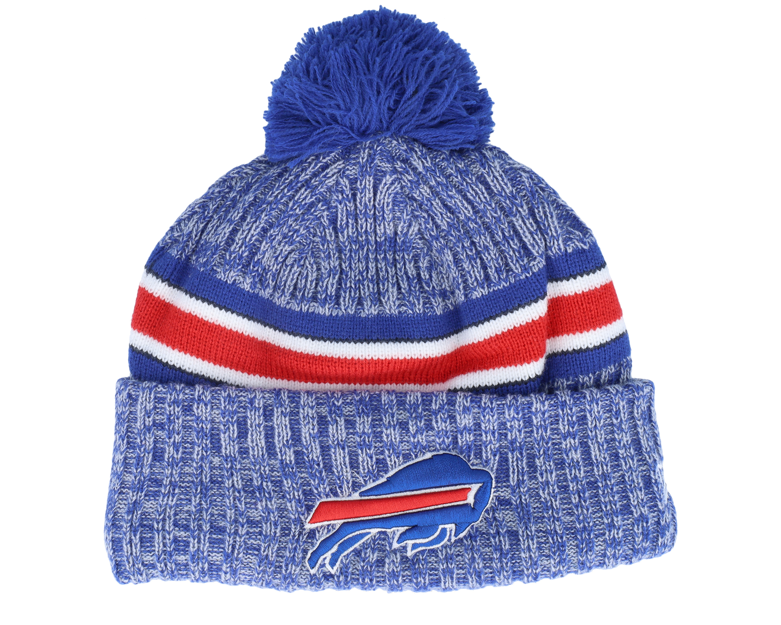 New Era Buffalo Bills Blue and White Sideline Pom Pom Beanie