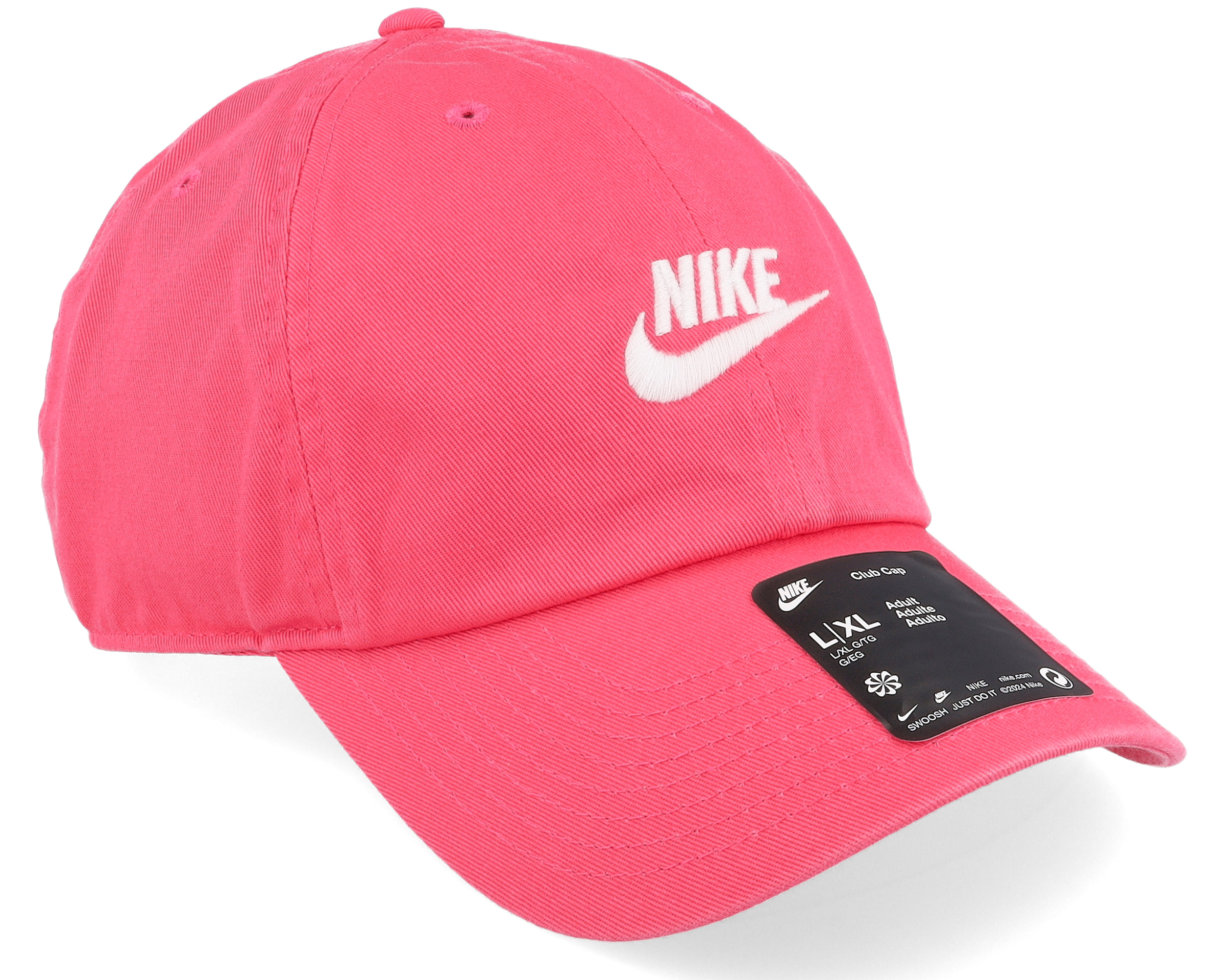 white nike hat with pink swoosh