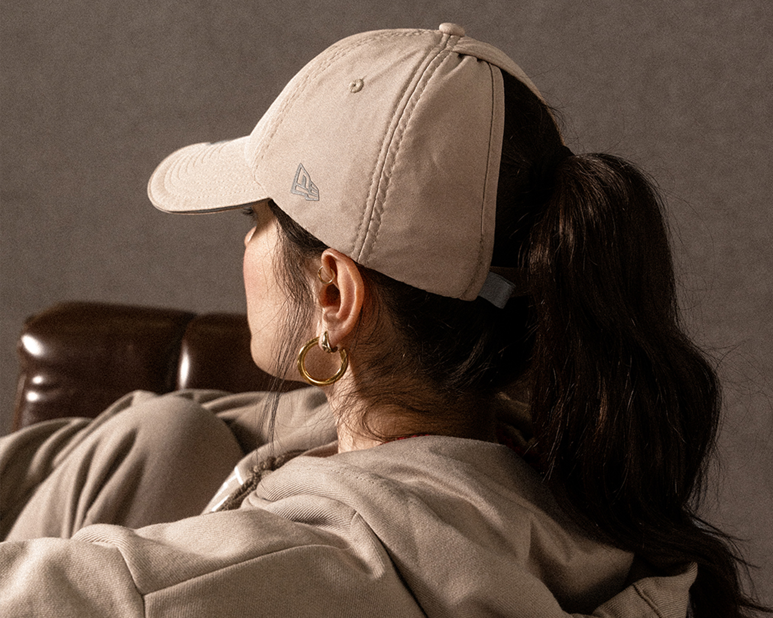 Womens Open Ponytail Back Soft Blue Dad Cap - Main Image