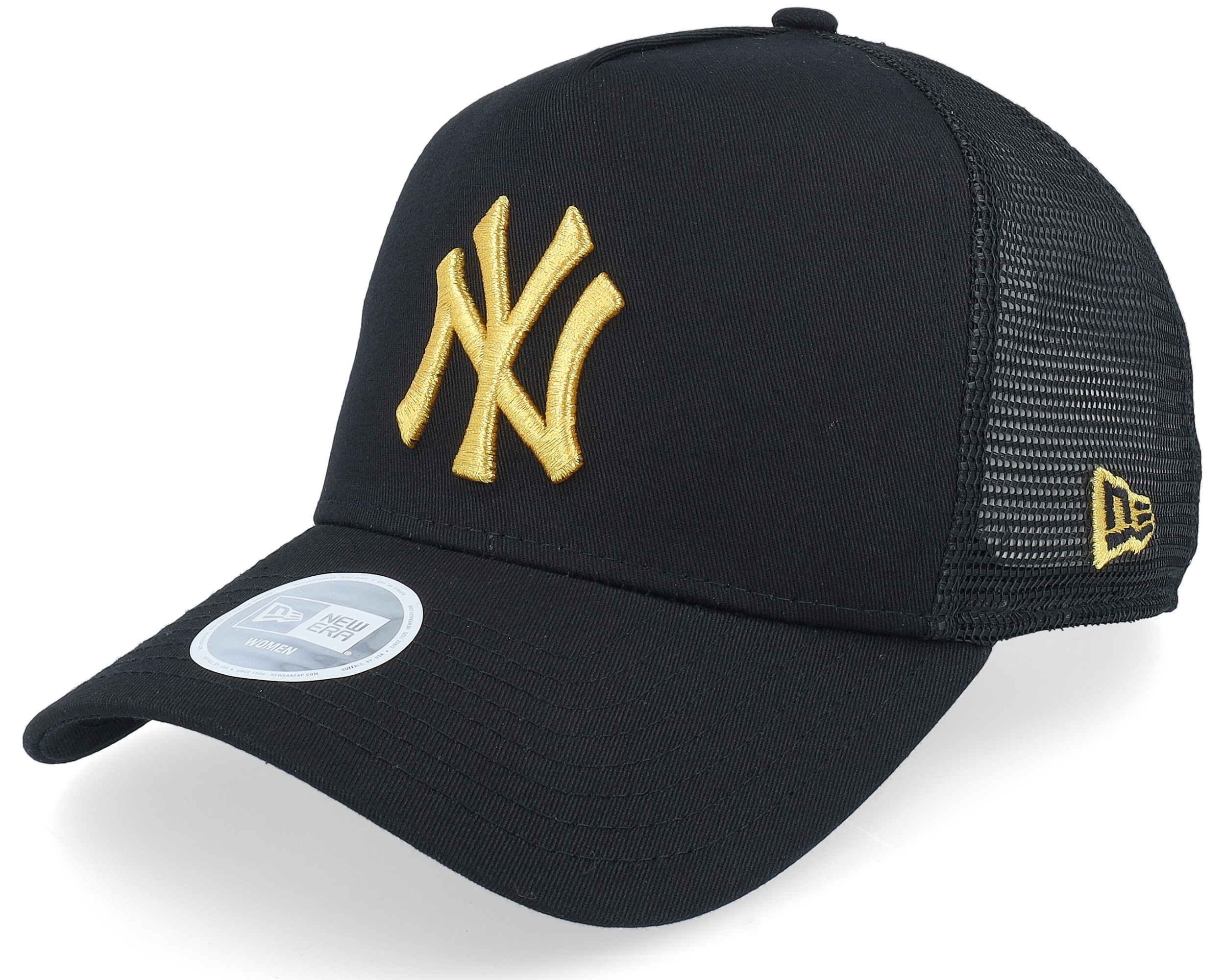 New York Yankees Womens Metallic Black/Gold Trucker | Hatstoreworld.com, image size:2500x2000