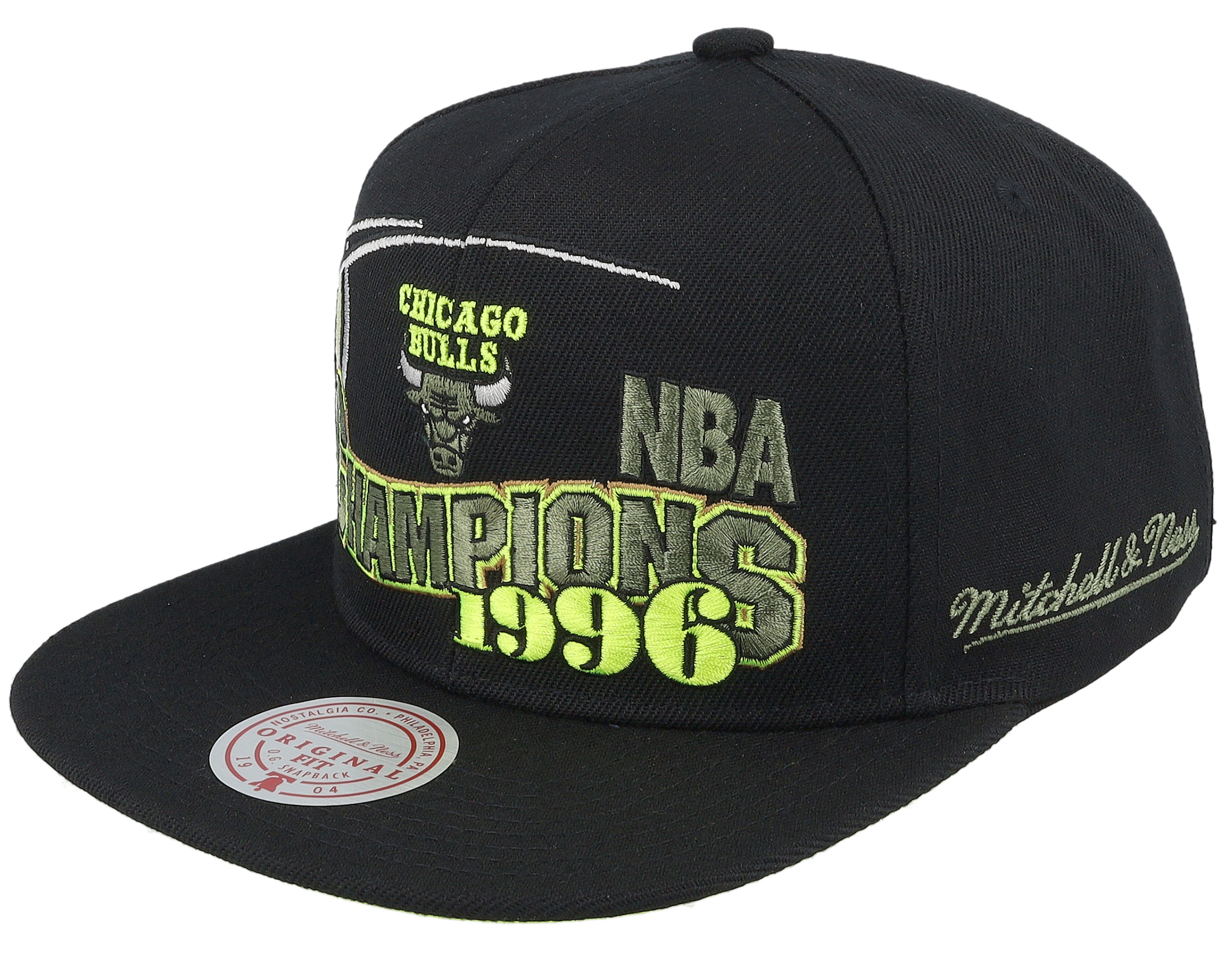 Chicago Bulls 96 Champ Flipside Black Snapback | Hatstoreworld.com