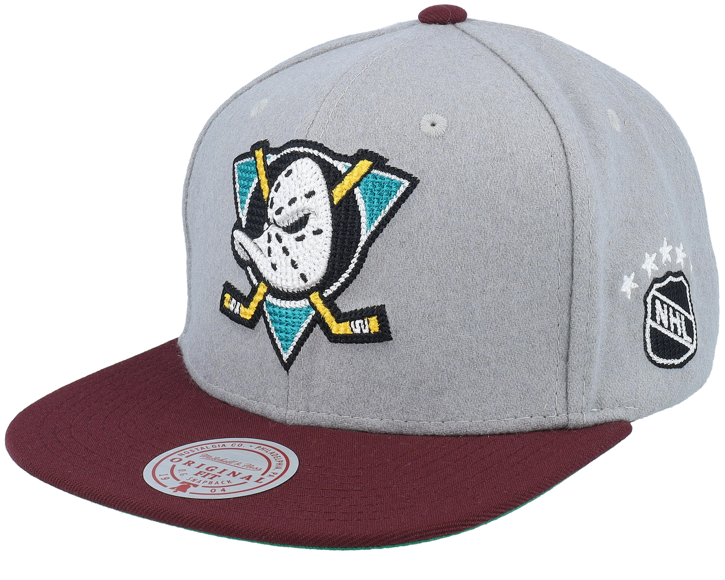 Anaheim Ducks Melt Stitch Vintage Grey/Maroon Snapback