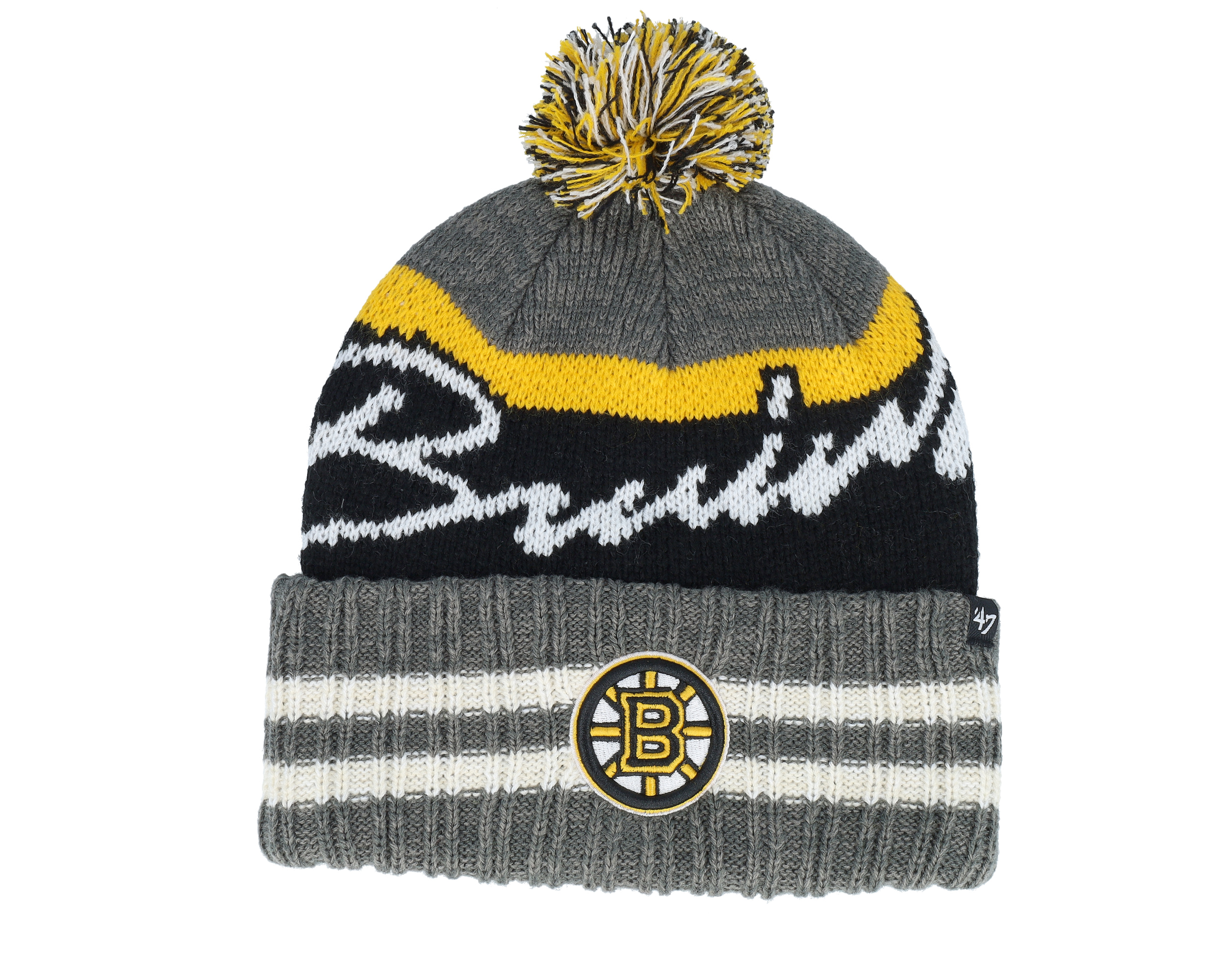 Boston Bruins NHL Reebok Knit Beanie Pom Black White Gold newest 47 Brand