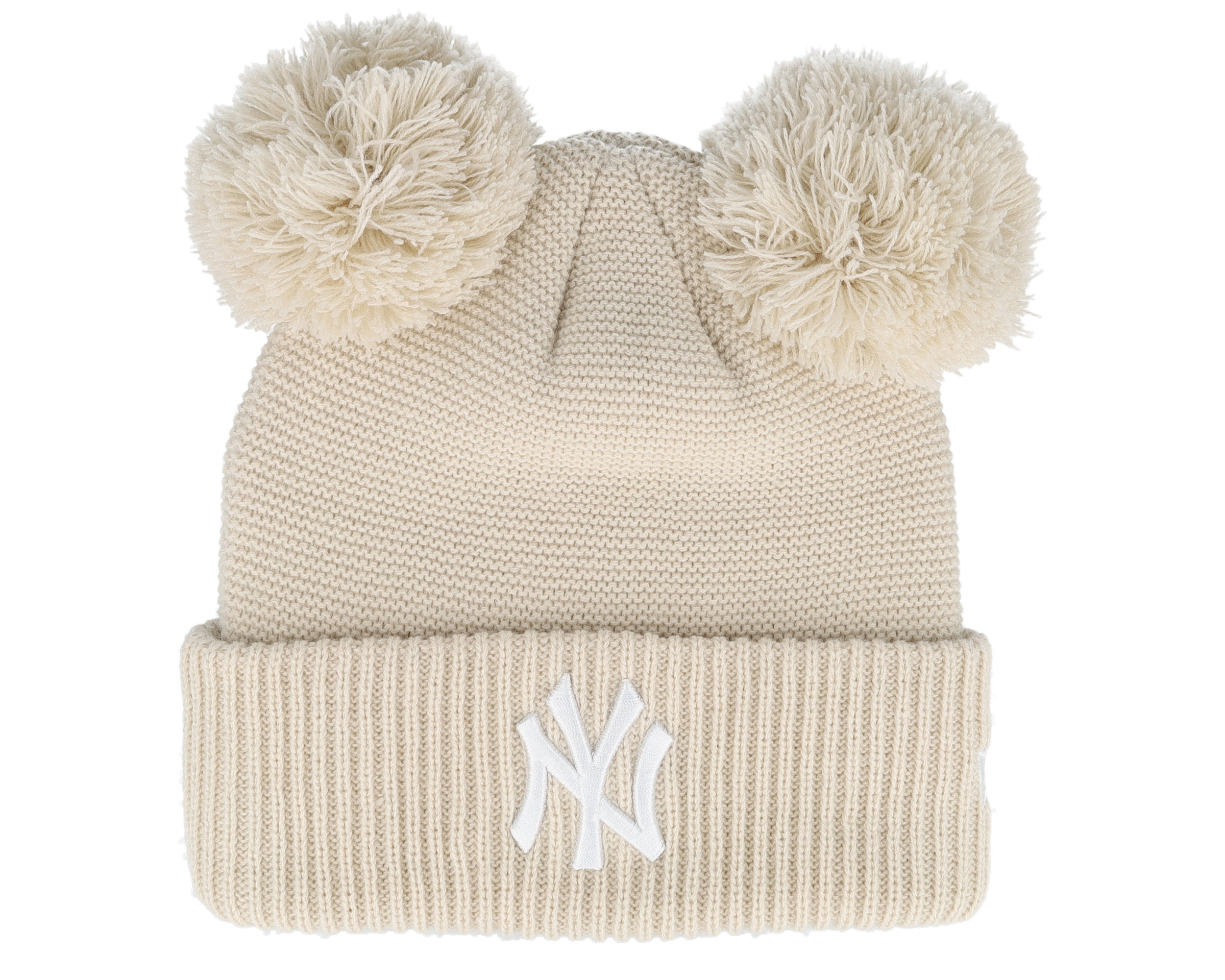 Womens Beanie Stone/White Double Pom - New Era