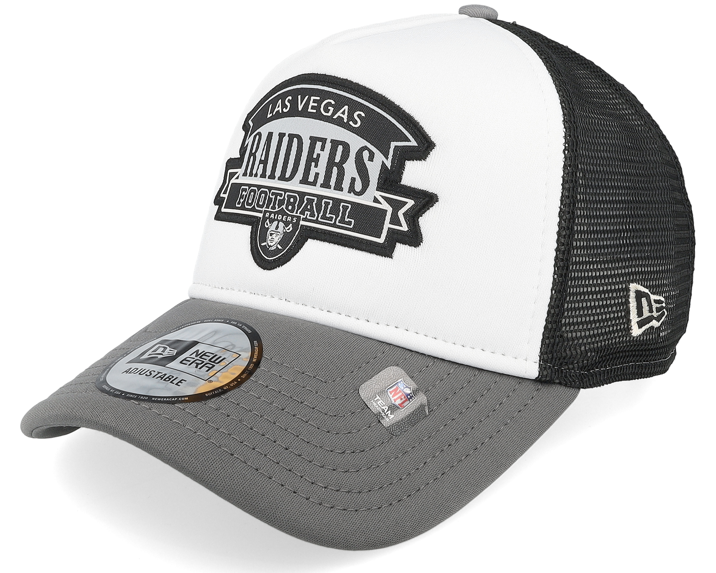 Las Vegas Raiders NFL White Charcoal Black A frame Trucker New Era Cap Hatstore .in