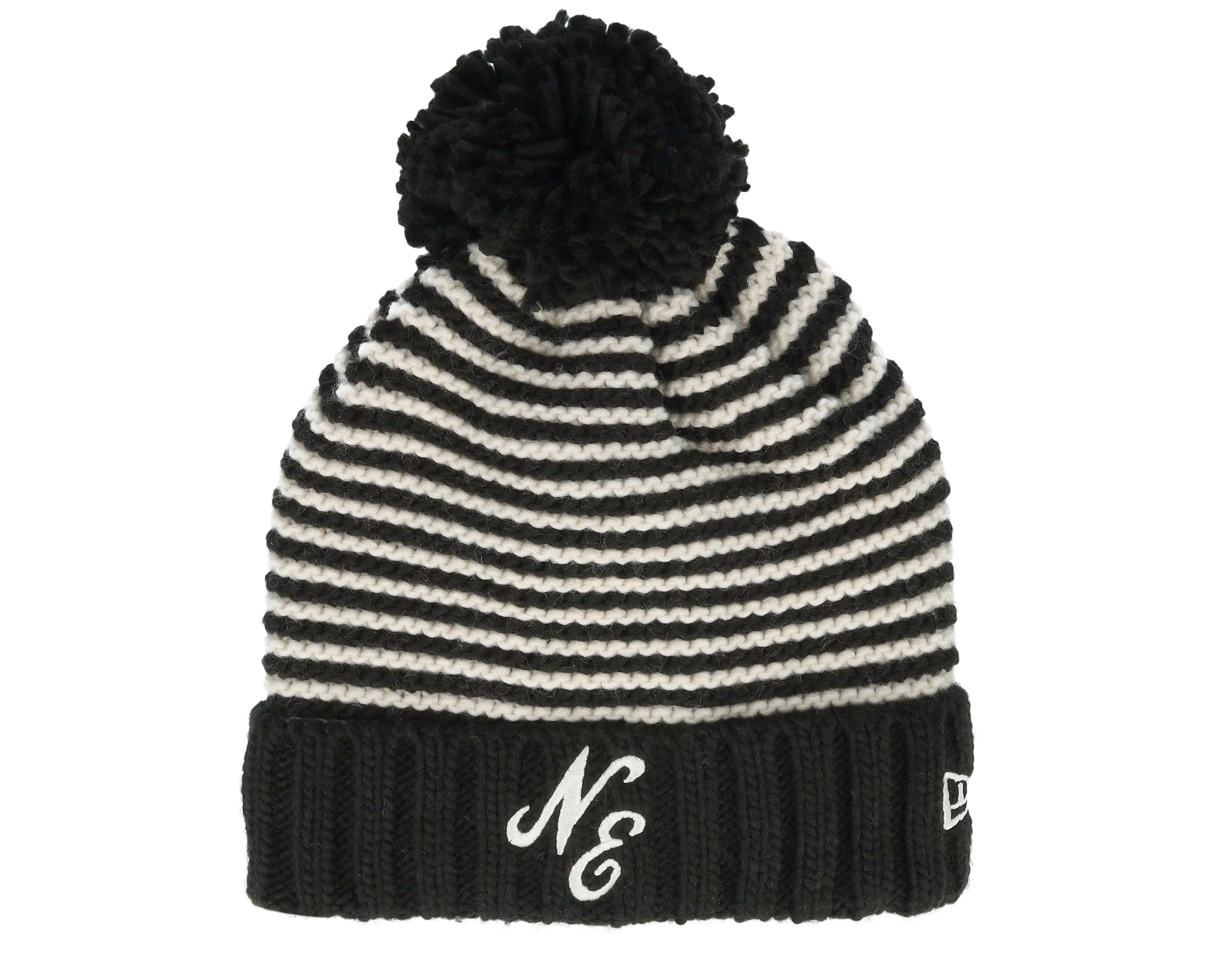 【US限定】New Era Las Vegas raiders Pom Knit Black Stripes Las Vegas Raiders FRESH STRIPED Knit Beanie Hat by New Era