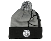 Kids Brooklyn Nets NBA Street Hoop Beanie Grey/Black Pom