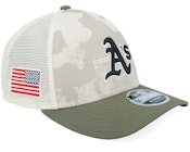 Oakland Athletics MLB Armed Forces Day 9FORTY Mc Stone/Olive A-frame Trucker