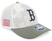 Boston Red Sox MLB Armed Forces Day 9FORTY Stone/Olive A-frame Trucker