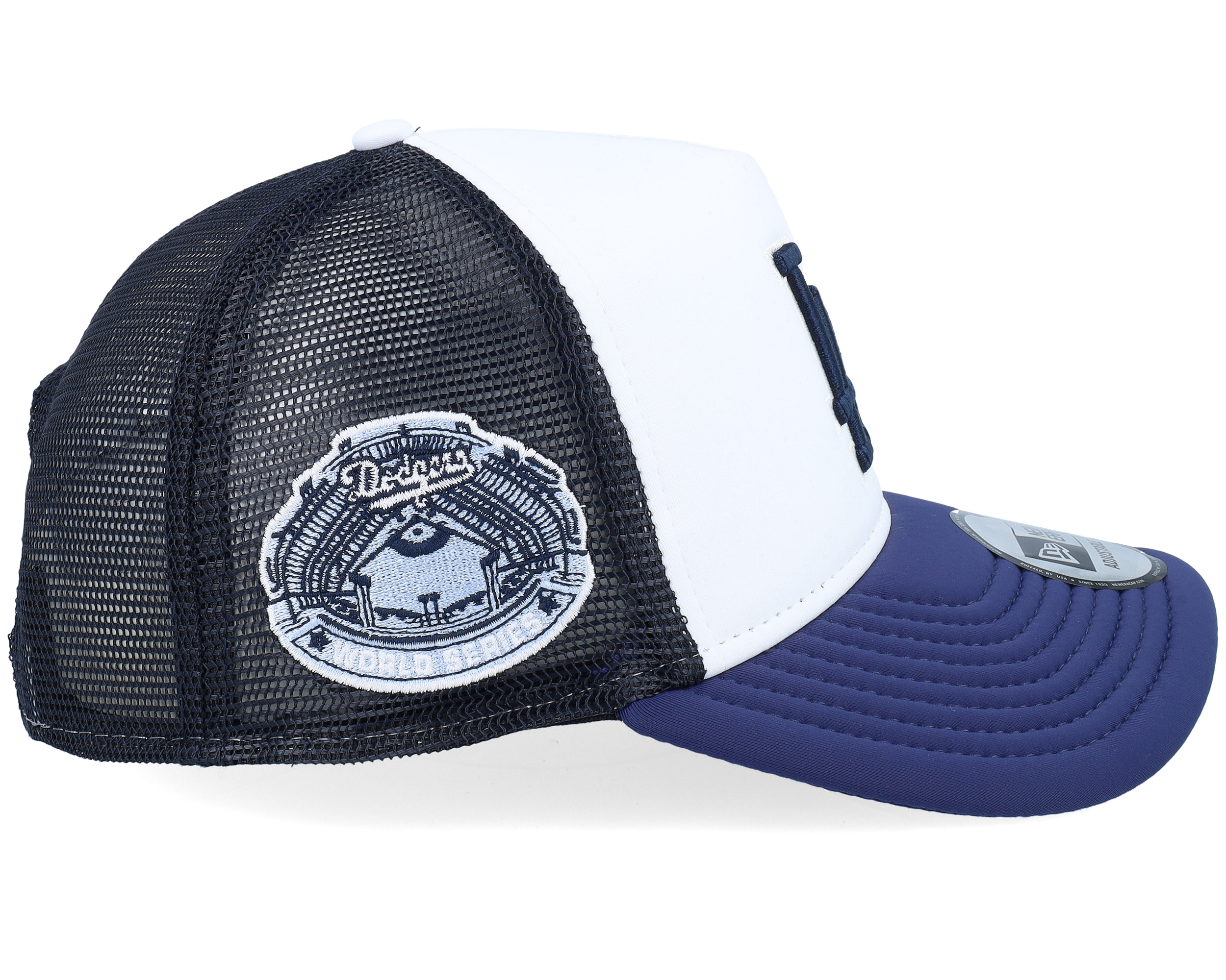 Los Angeles Dodgers World Series White/Navy A-frame Trucker