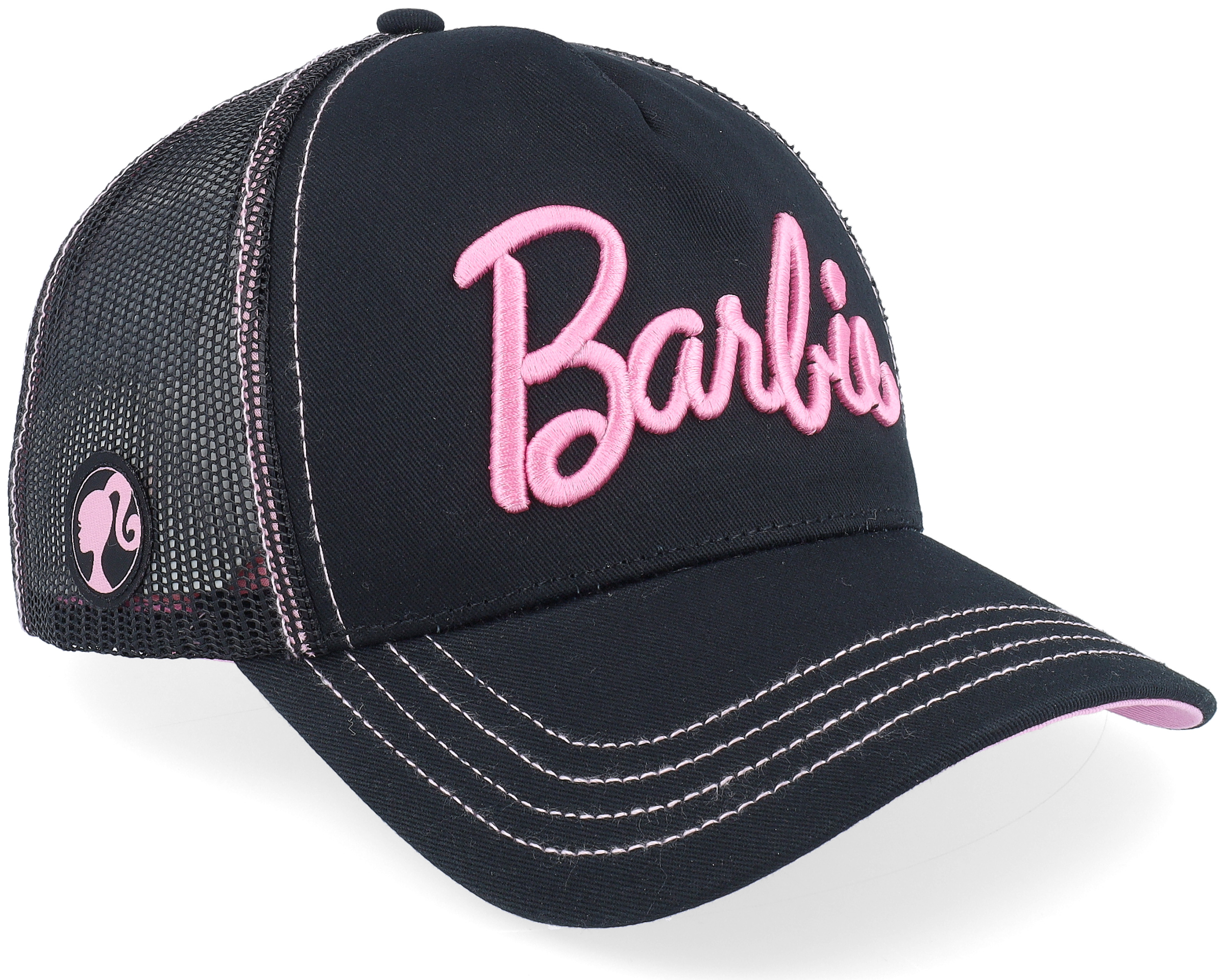 Barbie Logo Pink/Black A-Frame Trucker | Hatstoreworld.com, image size:2500x2000