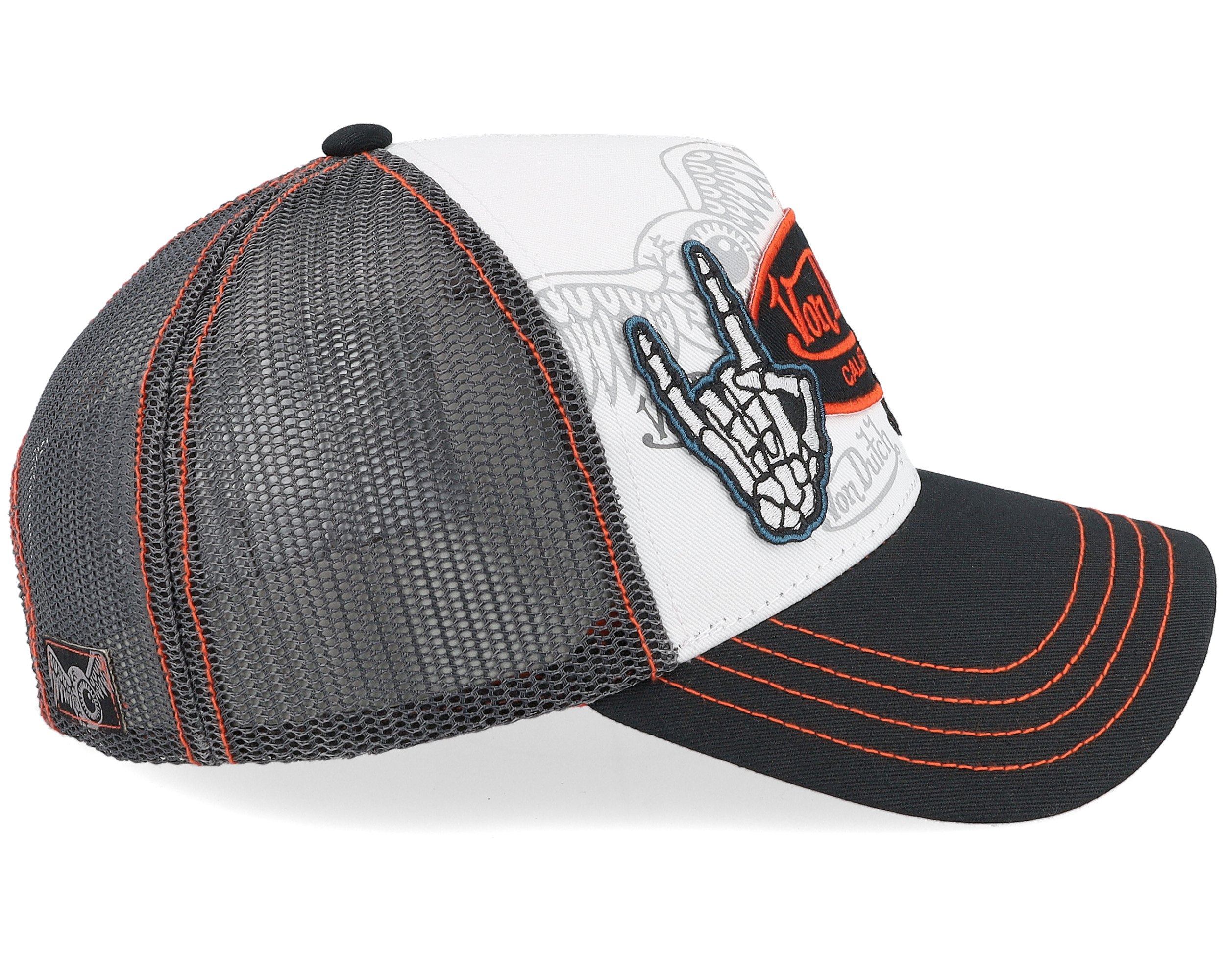 【Von Dutch】ボンダッチ Multi Patches ユニセックスキャップ Multi Patches Black/White A-Frame Trucker - Von Dutch