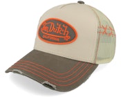 Oval Patch Distressed Beige/Brown A-Frame Trucker