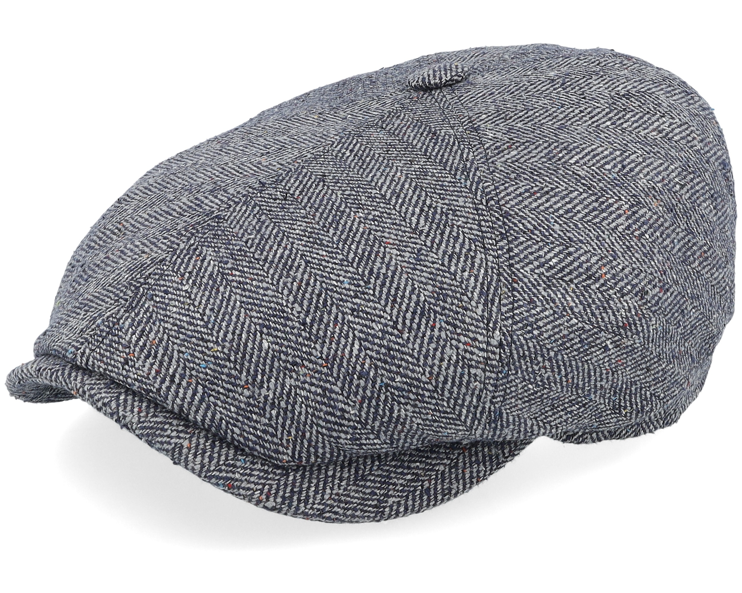 Navy Herringbone Flat Cap
