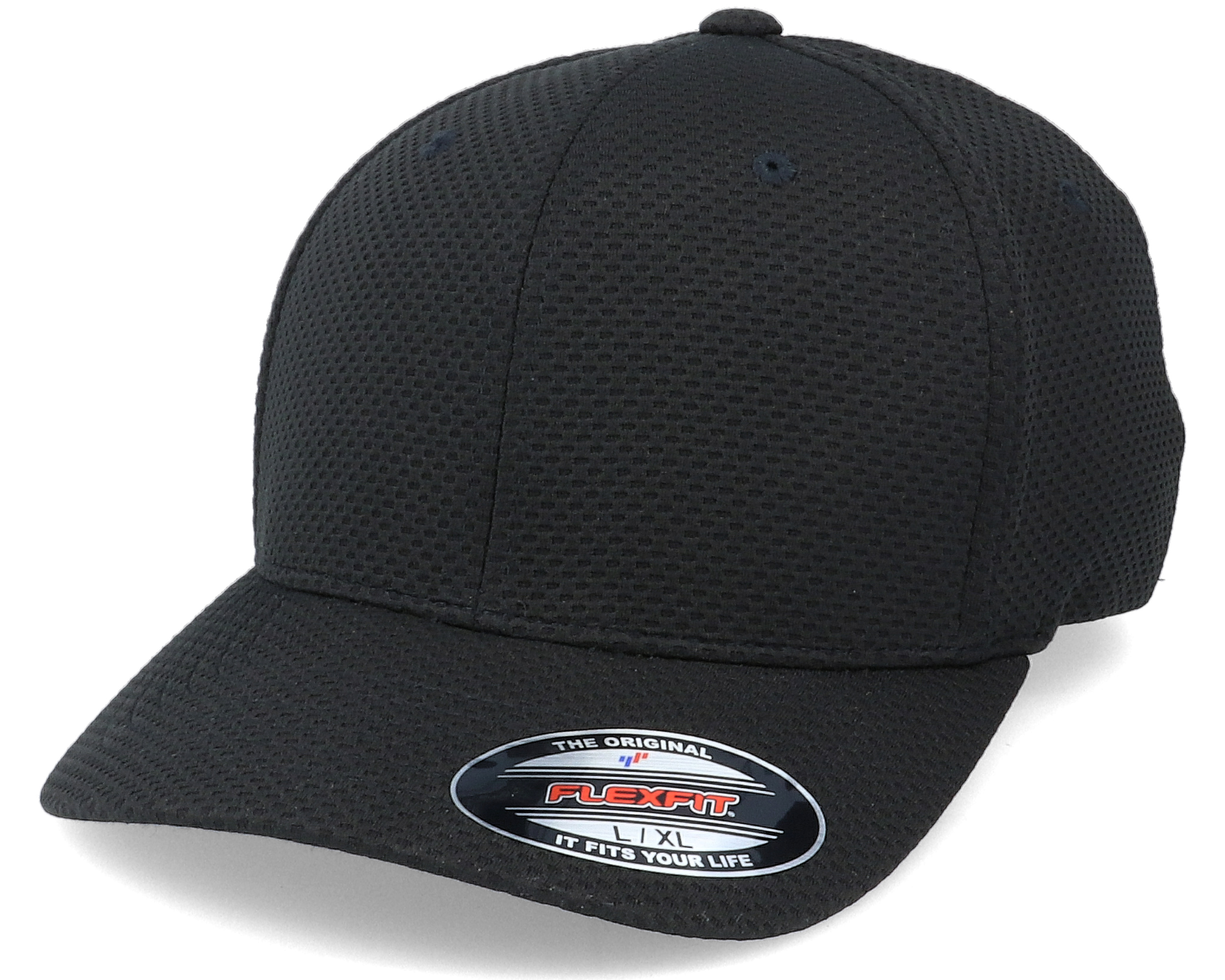 Cool & Dry 3D Hexagon Jersey Black Flexfit - Flexfit cap