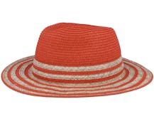 In Stripy Design Terracotta-Sand Fedora Straw Hat - Seeberger