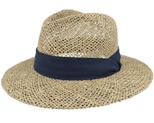 Seagras Fedora Natural/Swallow Blue Straw Hat - Seeberger