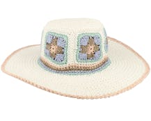 Paper Crochet Floppy Flower White/Light Blue Sun Hat - Seeberger