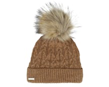 Knit Beanie With Turn Up Brown Pom - Seeberger