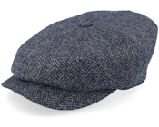 8-panel Cap Wool Blue Herringbone Flat Cap