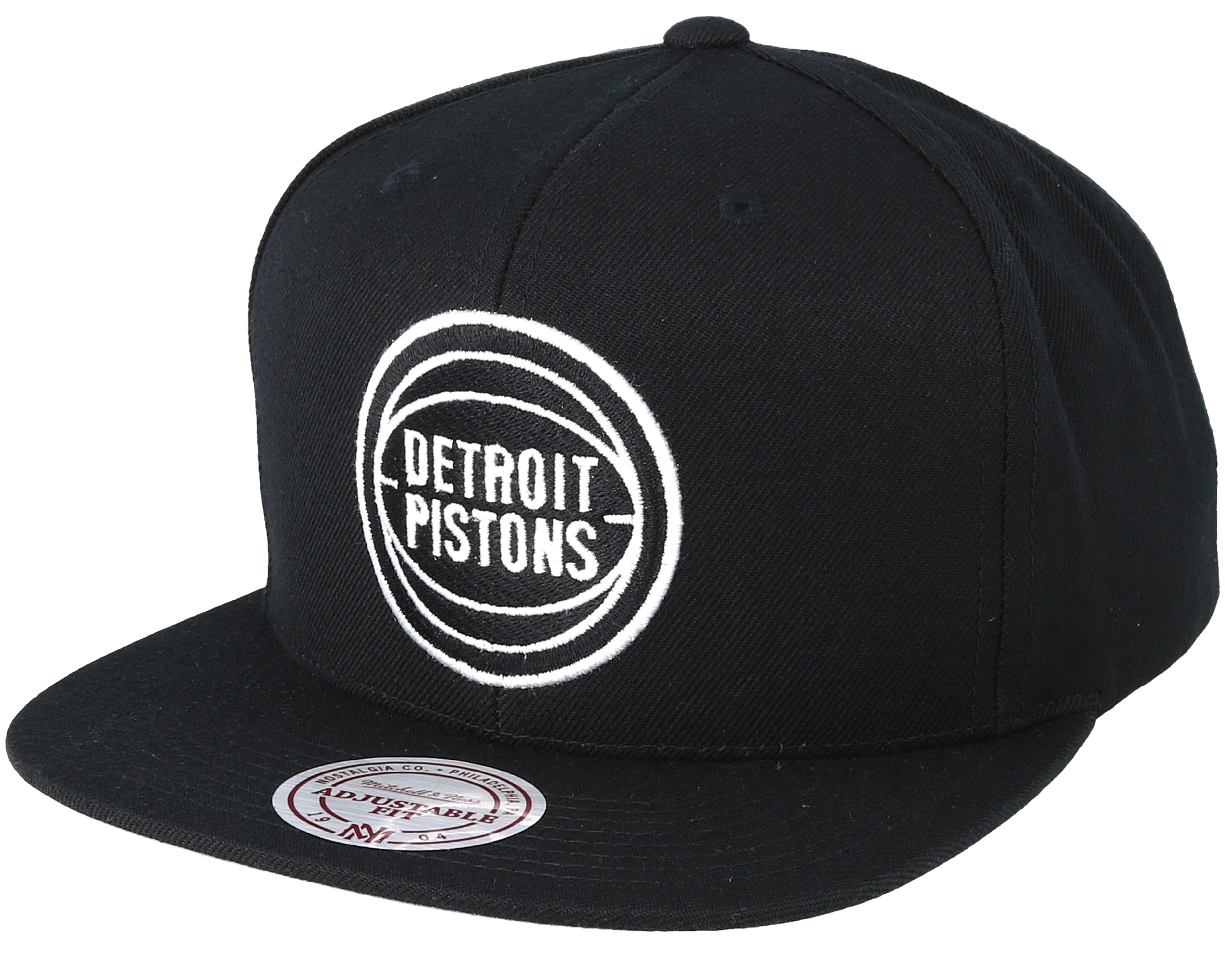 Detroit Pistons Wool Solid Black/White Snapback - Mitchell & Ness