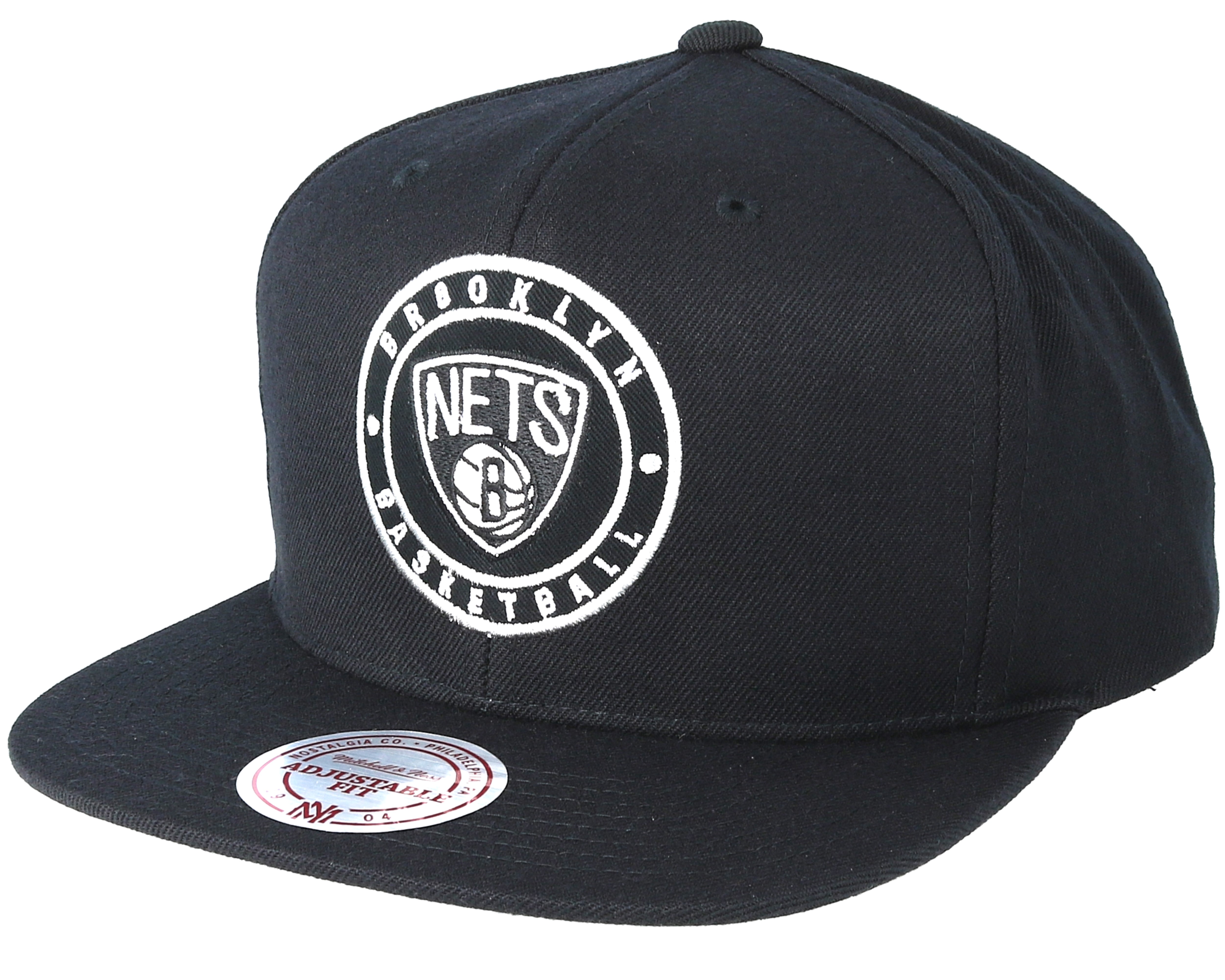Brooklyn Nets Circle Patch Team Black Snapback - Mitchell & Ness keps ...