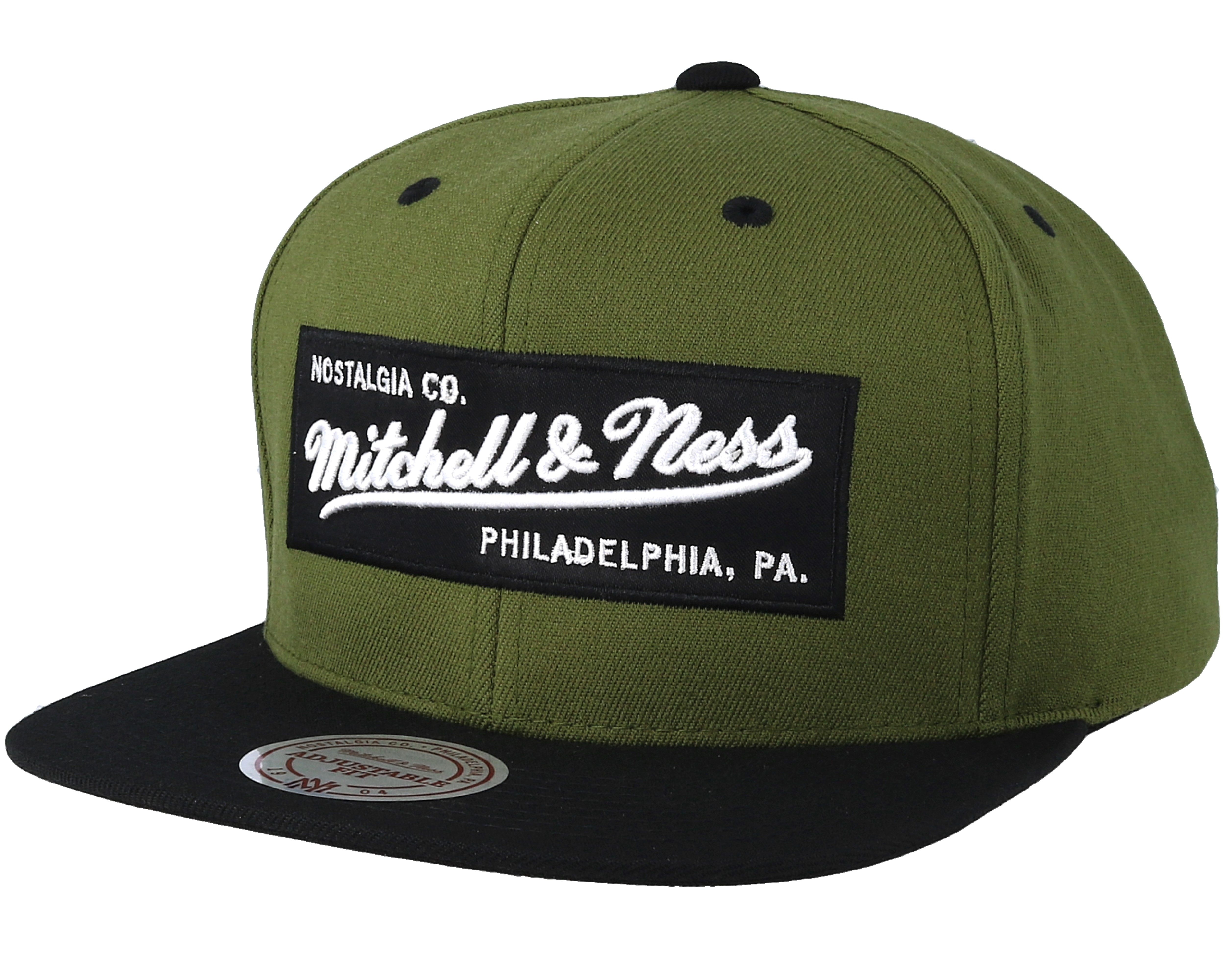 Mitchell & Ness box logo snapback cap in olive