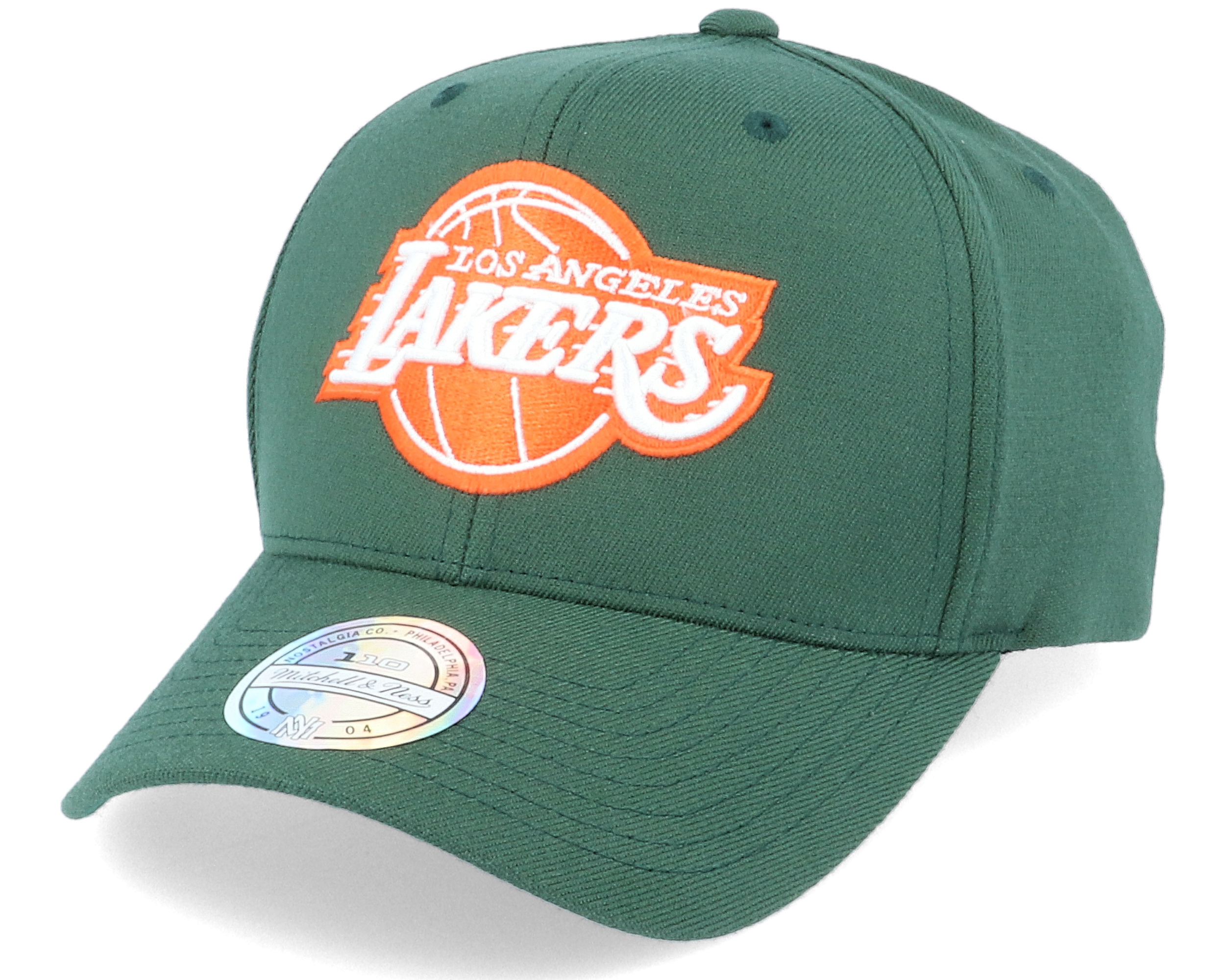 LA Lakers Orange And White Logo Green 110 Adjustable - Mitchell & Ness