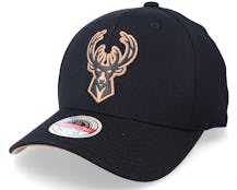 Hatstore Exclusive x Milwaukee Bucks Leather Logo Black Adjustable - Mitchell & Ness