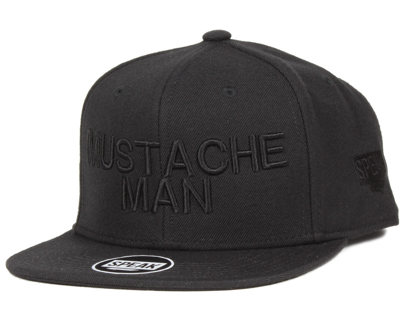 Mustache Man Black/Black Snapback - Speak cap | Hatstoreworld.com